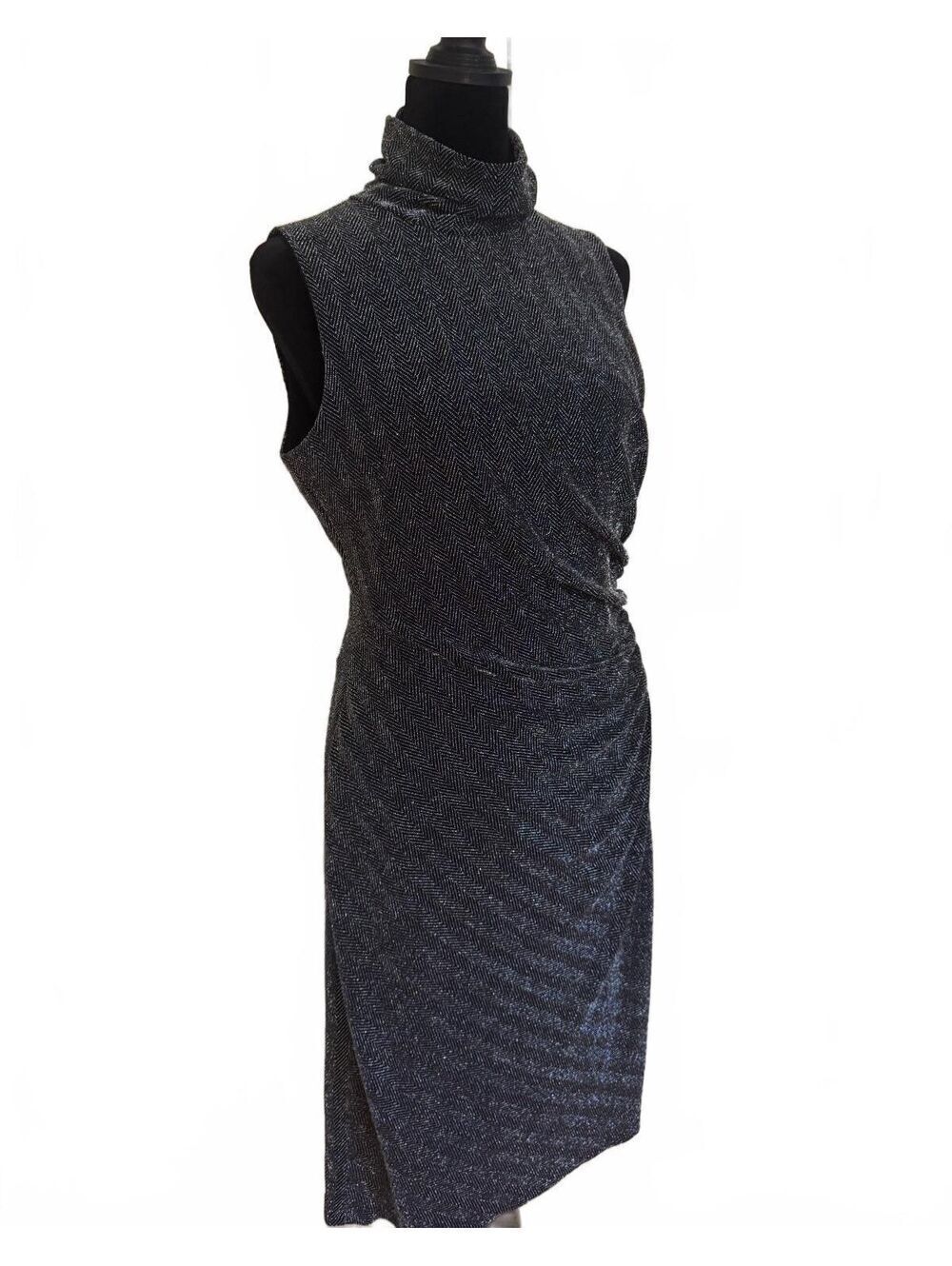 Lauren Ralph Lauren Sleeveless Metallic Mock Neck Dress Side Ruching 12